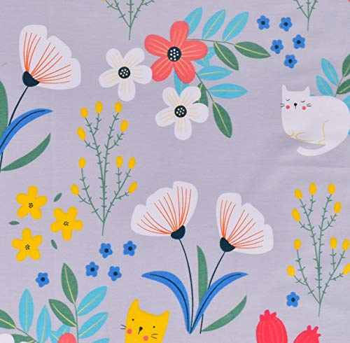Scientific Sleep Kitty Cats Flowers Girls Kids Teen Girls 100% Cotton Twin Bed Sheet Set, Flat Sheet & Fitted Sheet & Pillowcase Bedding Set (Cats Flower, Full) - color: Cats Flower, size: Full