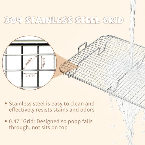 BWOGUE Large Stainless Steel Rabbit Litter Box, Bunny Litter Box with Grid | Raised Grid for Waste Separation, Hay Feeder, Water Dispenser, Easy-Clean Design, Guinea Pigs, Small Animals - size: M:17.7in ×13.8in × 5.9inches