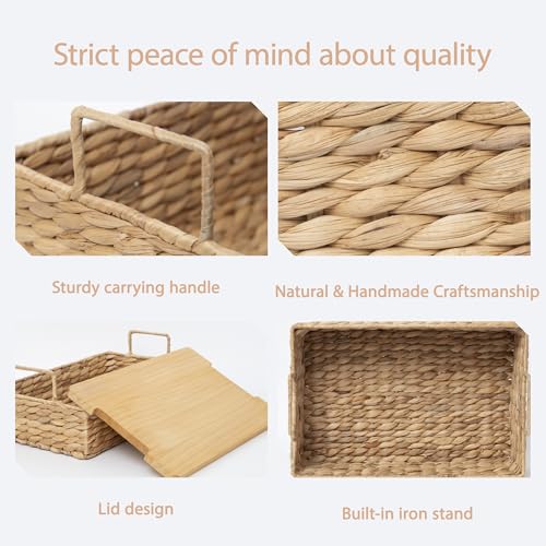 Handmade Water Hyacinth Woven Storage Basket with Lid, Multi - Functional Wicker Organizing Baskets (Small) - size: Small (Single)