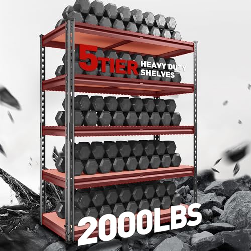 REIBII 2000LBS Garage Shelving Heavy Duty Storage Shelves 72" H Metal Shelving for Garage Shelves Adjustable 5 Tier Metal Shelf for Pantry Closet Kitchen Basement 35.5" W x 72" H x 15.8" D - size: 15.8"D x 35.5"W x 72"H
