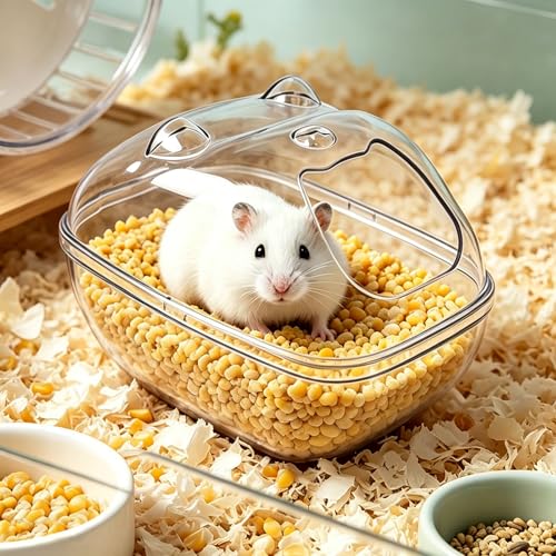 Hamster Bathtub,Sand Bath Container,Mouse dig Box,Splash Proof Hamsters Sand Box Bathroom,Transparent House sandbath for Hamsters,Hamster Toilet Small Animal Habitat Décor(M 5.7 * 4 * 4inches)