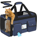 HUANLANG Large Cat Carrier Soft Sided Travel Pet Carrier Airline Approved | Dog Carriers for Small Dogs Medium Cats,Collapsible,3 Storage,zipper lock,Reflective strips,Luggage Strap, Up to 15 Lbs - color: Navy Blue