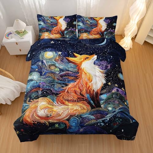 Nttopship Fox Comforter Set 3-Pieces Twin Size,Cute Fox Bedding Set for Kids Boys Girls Cute Animal Comforter Wildlife Quilt Set Comforter with 2 Pillowcases - color: Brown Fox, size: Twin