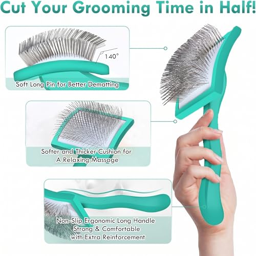 Wooden Long Pin Slicker Brush for Large Dog, Poodles & Doodles Long Hair | Grooming, Fluff & Detangle Heavy Dense Wavy Curly Coats to Easily Prevent Severe Hair Matting During Shedding Seasons - color: Green