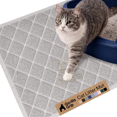 GORILLA GRIP Cat Litter Box Mat, Cushioned Coil Mesh Litter Trapping Mats, Scatter Control Supplies for Less Mess, Phthalate Free, Ultra Deep Catch Grooves, Rinse or Vacuum to Clean, 24x17 Light Gray - color: Light Gray, style: Small (24" x 17")