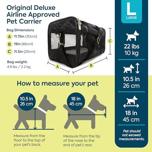 Sherpa Pet Carrier Airline Approved with Spring Wire Frame - Cat & Dog Carrier for In-Cabin Travel, Mesh Ventilation, Locking Zippers - Black Lattice, Large - color: Black Lattice, size: 19.0"L x 11.8"W x 11.5"H