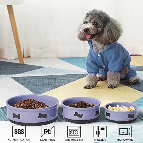 Sweejar Ceramic Dog Bowls with Bone Pattern, Dog Food Dish for Small Dogs, Porcelain Pet Bowl for Water 16 Fl Oz (Purple) - color: Purple, style: Bone Pattern,5.5"x 2.2"(16 Fl Oz)