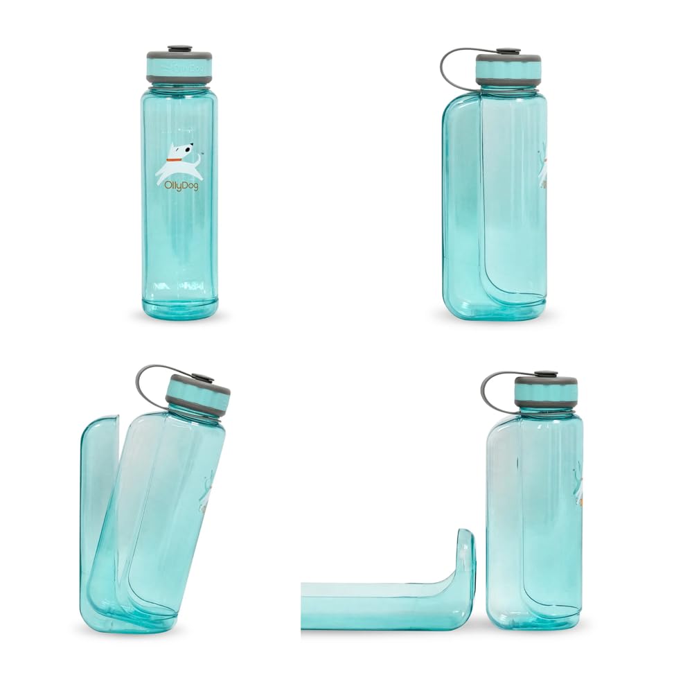OllyDog OllyBottle Tritan Water Bottle with Detachable Dog Bowl | BPA Free Leakproof | 34oz | Share Water with Your Dog | Hiking Travel Camping (1L, Aqua Blue) - color: Aqua Blue, size: 1L
