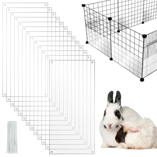 PETKNOWS 12 Pack 11.8x5.9 inch Clear Cage Edge Liner Protection for Rabbit | Clear PVC, Guinea Pig and Rabbit, Cage Edge Liner Protection and Urine Guard , 50 Zip Ties Included - color: Transparent, size: 30X15 CM