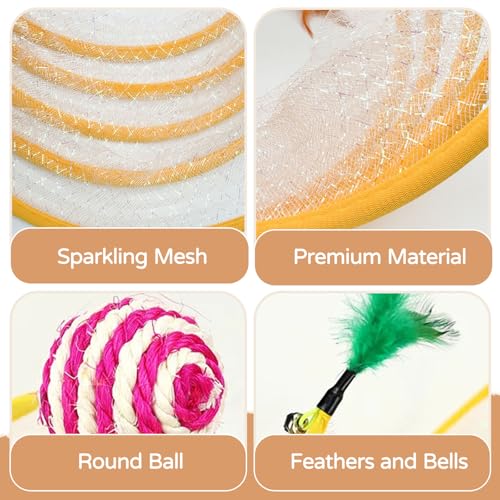 Andiker Cat Tunnel Toy, 10inch Collapsible Metal Cat Spring Toy with Nylon Mesh, Feather, Mouse, and Bell, Interactive Cat Toys for Indoor Cats to Scratch, Puzzle, Relax and Kill Time (Ball) - color: Ball