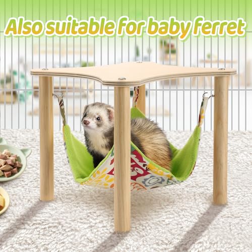 Guinea Pigs Hammock with Natural Wooden Stand - Hanging Hammock Bed for Piggies Chinchilla Hamster Bunny Ferrets Hiding Sleeping - size: 11in L * 11in W * 9.4in H