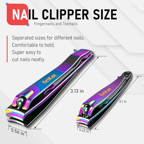firiKer Nail Clippers with Nail File,Fingernail Clipper,Toe Nail Clippers | Nail Clipper Set ( Rainbow), Large for Toenails,Small for Fingernails, Used Separately, Ideal Gift for Men and Women - color: Rainbow