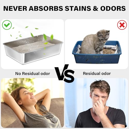 Stainless Steel Litter Box 2 Pack, XLarge Metal Litter Box | Easy Clean Non Stick Easy Entry No Smell Steel Litterbox for Kitty/Cats - size: 2pcs XL:22.4"x14.5"x5.1"