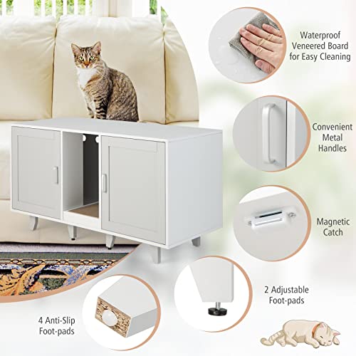 PETSITE Litter Box Enclosure for 2 Litter Boxes, Hidden Cat Washroom TV Stand End Table with 2 Cabinet, Scratching Board, Indoor Cat Litter Furniture, Patented - color: Grey