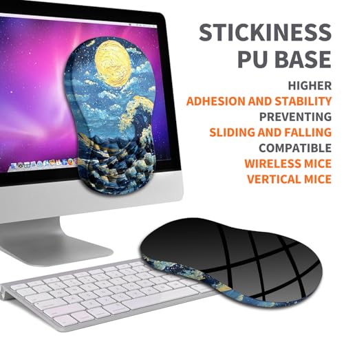 Ergonomic Joint Wrist Support Mouse Pad with Memory Foam Cushion Massage Bump, Carpal Tunnel Pain Relief Mousepad Slope Design for Wrist Rest, 11.8x7.9 in, Waves - color: Waves