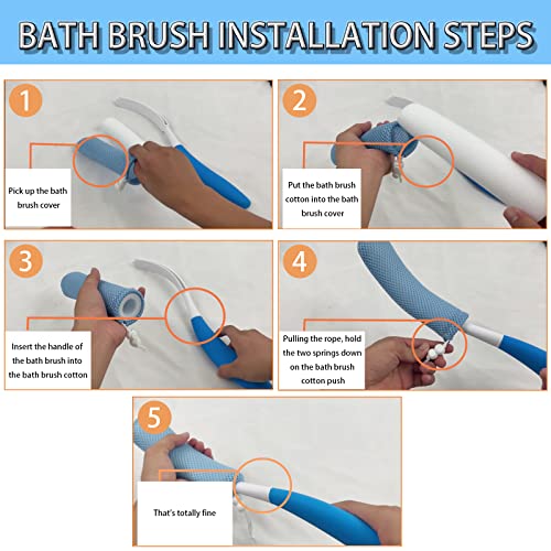 Back Bath Brush with Sponge, 15.39"Back Scrubber with Anti-Slip Long Handle | Back Scrubber for Shower, Curved Long Handle Bath Body Brush for Elderly Aid Bathing and Shower, Exfoliating Body Scrubber - size: Black+White Handle (Extra Large)