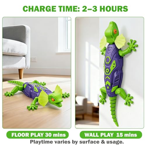 Wall Climbing Gecko Toy for Boys, Remote Control Lizard That Climbs Walls, Ceilings and Floors, Rechargeable Wall Crawler Robot with Strong Suction and LED Eyes, Fun Birthday Gift for Kids Ages 4-12 - color: Green