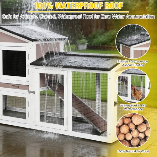 Aivituvin Chicken Coop for 2 Chickens, Outdoor Wooden Rabbit Hutch Hen House Poultry Quail Cage with Weatherproof Asphalt Roof, Leakproof Pull-Out Tray for 2 Rabbits or Small Animals