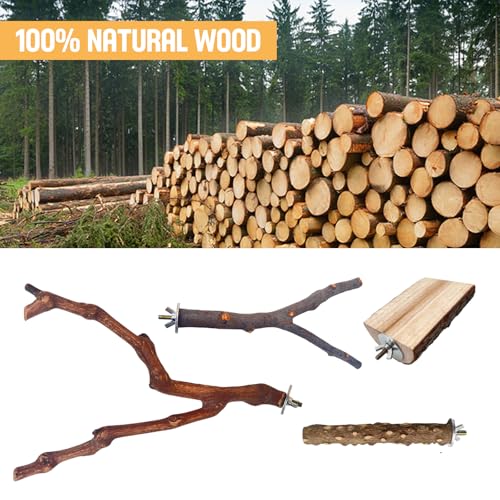 5PCS Bird Perch Stand, Bird Perch Stand Natural Wood Standing | Birds Cage Accessories,Natural Wood Pole Standing Paw Grinding Fork, Suitable for Most Birds, Such as Lovebirds, Parrots - color: Wood