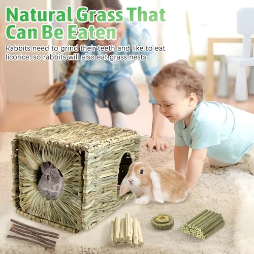 Tfwadmx Rabbit Grass House - Natural Hand Woven Seagrass Play Hay Bed, Hideaway Hut Toy for Bunny Hamster Guinea Pig Chinchilla Ferret - size: 1pcs (12 x 8 x 8in)