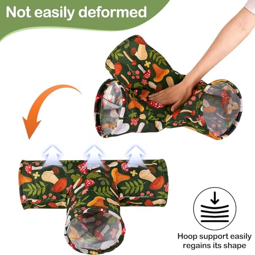 Bienbee Guinea Pig Tunnel, 3 Way Washable Guinea Pig Hideout,Foldable Rabbit Tunnel Guinea Pigs Toys for Bunny Hamster Chinchilla Ferret Rabbit Guinea Pigs Accessories Mushroom | Guinea Pig Hideout, Portable Tubes with Cute Print,High Dense Fabric for Sma