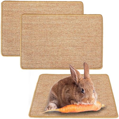 Rabbit Scratching Pad Natural Sisal Bunny Scratch Pad 16 x 12 Inch, Claws and Teeth Care Rabbit Scratcher Mats Chew Toys Indoor Bunny Accessories for Bedding Biting Sleeping Resting(2 Pack) - color: Brown, size: 15.7" x 11.8" (2 Pack)