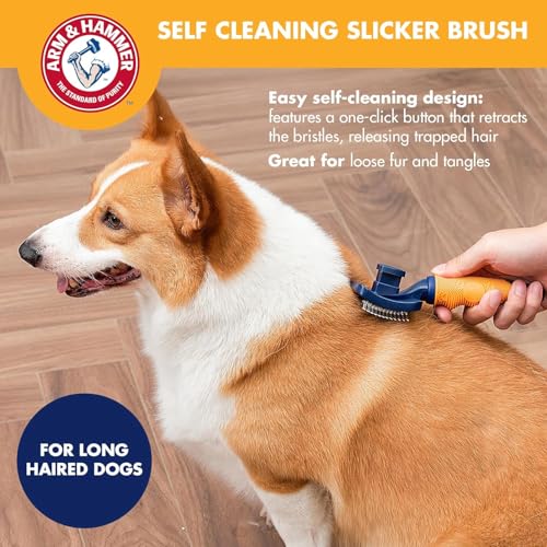 Arm & Hammer Deodorizing Slicker Dog Brush, Sweet Lily & Vanilla, 2-Pack | Fragrance transfer technology, baking soda infused, self-cleaning button, removes loose fur and tangles - size: 2-Pack, style: Slicker Brush - Sweet Lily & Vanilla