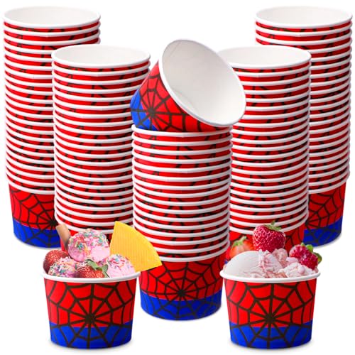 Jingmore 100 Pcs Ice Cream Paper Cups Bulk 8 oz Disposable Dessert Bowls for Hot or Cold Food Snack Treats Gift for Birthday Summer Party Favor Decoration(Spider) - style: Spider