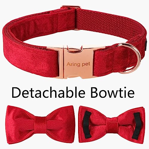 ARING PET Bowtie Dog Collar,Velvet Dog Collars with Removable Bowtie, Christmas Adorable Dog Collar, X-Small. - color: B-Red, size: X-Small (Pack of 1)