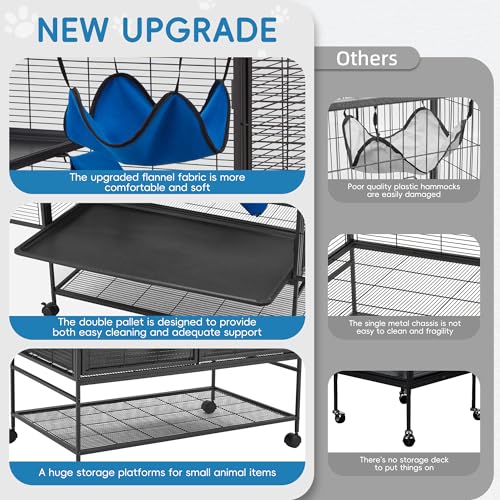 HABUTWAY 40''H Large Metal Rolling Ferrets Cage, 2-Tiers Small Animal Cages, Cage for Rats/Chinchillas, 0.5'' Bar Spacing for Ferret,Small Animal Cage w/Removable Ramp & Platform - size: 36.0"L x 23.0"W x 39.0"H