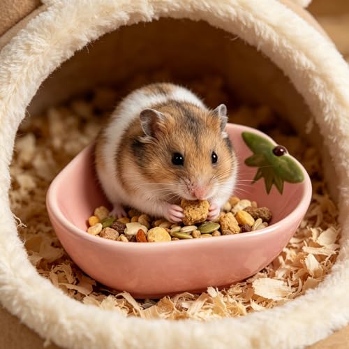 Small Guinea Pig Food Bowl Strawberry-Shaped Cute Ceramic Hamster Water Bowl Ferret Rat Chinchilla Rabbit Feeding Dish Young Animal Feeder(Pink) - color: Pink