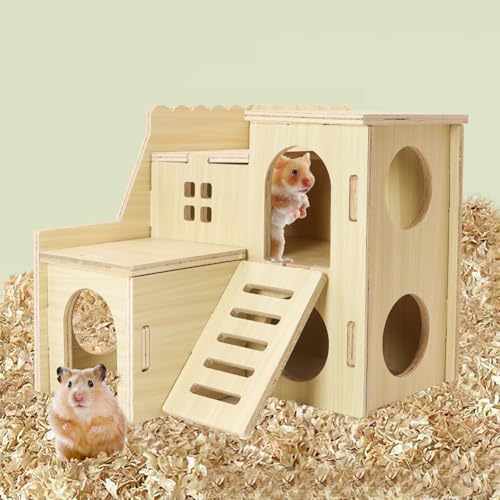 Uncle Yang Tiny Hamster Maze Wood House with Slide House | Hamster Hideout Cage Accessories, for Dwarf Gerbils and Mouse Mice Rat Other Small Animals(Only Suitable for Hamsters)