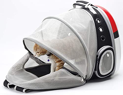 Back Expandable Cat Backpack Carrier, Fit up to 12 lbs, Hard Shell Bubble Dome Window Pet Transport and Carry Bag for Kitten Cat Bunny Rabbit and Small Puppy - color: Multi Color