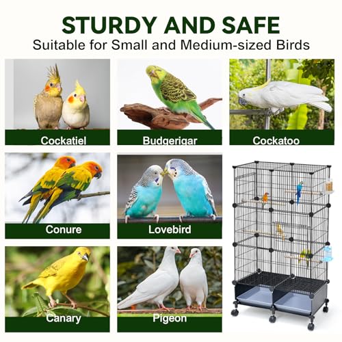 VISCOO Upgraded Encrypted Metal 46-Inch Bird Cage for Parrot Parakeets | Parakeet Cage with Wooden Perches, Slide-Out Tray, Water Bottle&Feeder for Cockatiel,Lovebird,Small Mid-Sized Birds - size: 24"L x 12"W x 46"H