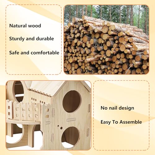 BNOSDM Double Hamster Hideout House, Wooden Hamster Toy with Balcony & Seesaw, Small Animals Hides for Syrian Dwarf Hamsters, Gerbils - color: Style C