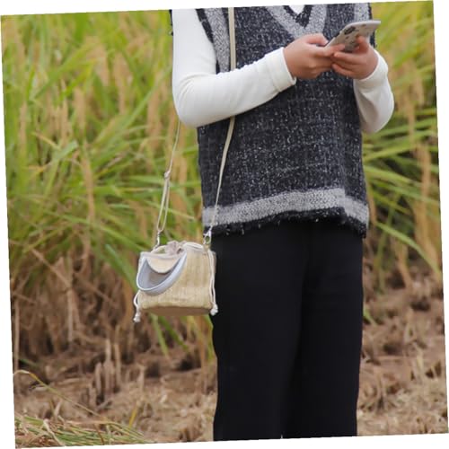 Portable Hamster Carrier with Ventilated Gauze Small Pet Carry-Out Bag Lightweight Straw-Woven Design for Outdoor Travel 5.51X5.51X4.72In