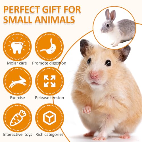 Hamster Toys Set, Guinea Pig Toys Bunny Small Animal Chewing Toy for Cage | Chinchillas, Gerbils, Rats, Rabbit Rodents Teeth Care Toys, Apple Wood Timothy Hay Mouse Toy Swing Seesaw Bridge - size: 28Pack-hamster toys