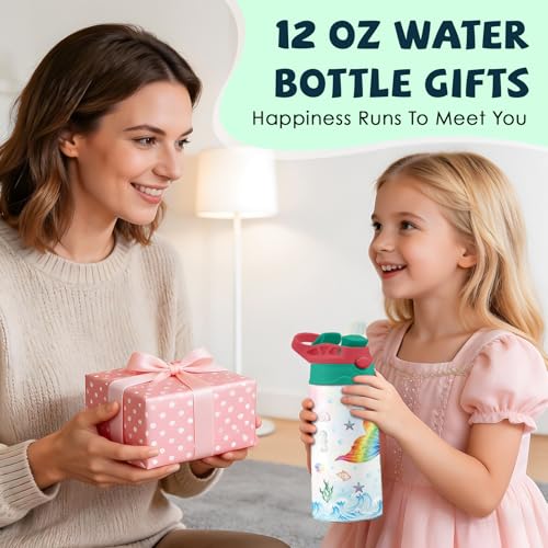 Mermaid 12 oz Water Bottle with Straw – Kids Stainless Steel Vacuum Insulated Cup, Leakproof Pop-Up Spout, Reusable Travel Mug for Boys and Girls Outdoor Sports - color: Mermaid1