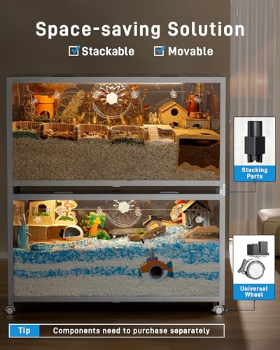 BUCATSTATE Hamster Cage 3.0, Large Hamster Enclosure (47in, White) | 7.8 ft² Small Animal Habitat with Deep Bedding Space for Hamster Enrichment, Stackable Aluminum Frame, Front & Top Access - color: White, size: 47.0"L x 23.6"W x 25.5"H