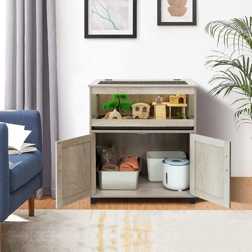 unipaws Hedgehog Cage with Storage Cabinet and Tray, Hamster Cage | Small Animal Cage, Clear Transparent PVC Visual Enclosure - size: 34"H