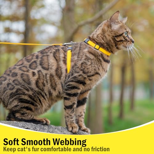 PUPTECK Adjustable Cat Harness and Leash Set Escape Proof Kitten Strap Collar for Walking Travel, Yellow - color: Yellow, size: Small