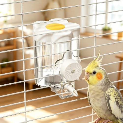 8.4 Oz No Mess Bird Water Feeder, Auto Parrot Cage Water Dispenser (White) | Magnetic Mount, Drip-Free, Easy Top Refill, Mount Inside or Outside Cage, for Parakeets Cockatiels Budgies Lovebirds Canary - color: White