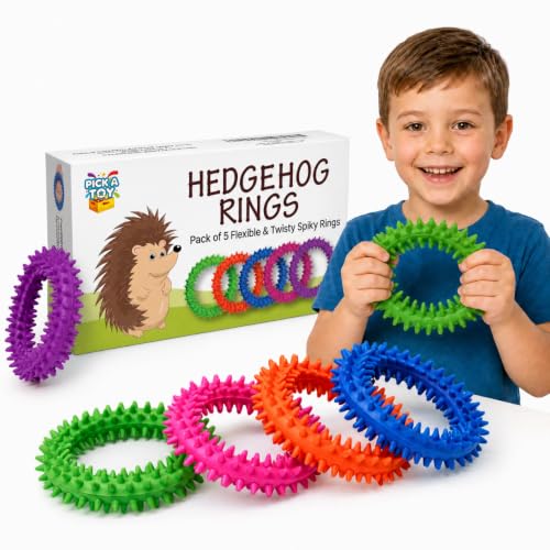 Hedgehog Rubber Rings Fidget Bracelet for Kids, 5 Pack | Spiky Sensory Toy, Firm Textured Rubber Ring, Classroom Prizes Boys & Girls, ADHD Sensory Toys - style: Fidget Rings Purple Green Pink Orange Blue
