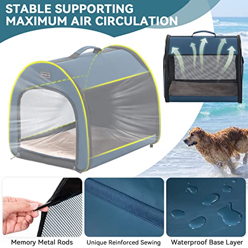 PETSFIT Portable Dog Crate, Travel Dog Crate - 19 Inch Lightweight, Roomy, Easy to Set Up, Sturdy Collapsible Dog Kennel with Thick Mat, Navy Blue - color: Navy Blue, size: 16.5"L x 16.0"W x 19.0"H