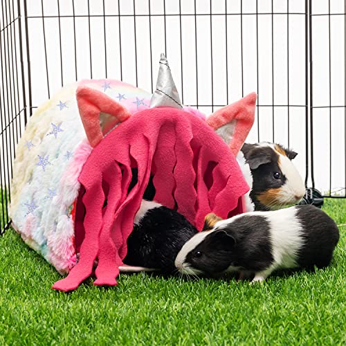 PAWNISAW Guinea Pig Hideout, Washable Fleece Pink Tunnel House & Cage Tube | Small Animal Bedding & Cage Accessories, Playing Habitat for Hamster, Rat, Hedgehog, Chinchilla - color: pink