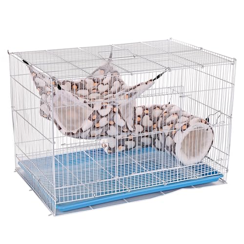 Noctilucent Luminous Brown Guinea Pig Rat Hammock Bunkbed Hanging Tunnel | Mogoko Hanging Soft Bed Mat for Ferret Hedgehog Squirrel Hideout Cage Accessories (Tunnel and Bunkbed Hammock) - color: Brown