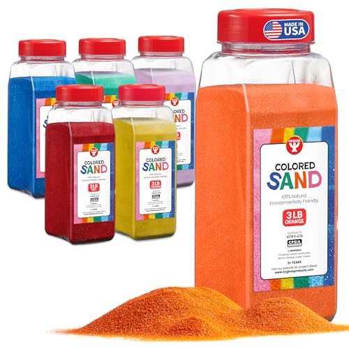 Hygloss Colored Sand for Crafts - 6 Assorted Colors - 3 lb Vibrant Colorful Fine Sensory Play Sand Art Kits for Kids - Classroom Activities for Children 3 4 5 6 7 8 9 10 11 12 - Safe for Ages 3+ - color: 6 Assorted Colors, size: 3-Pound