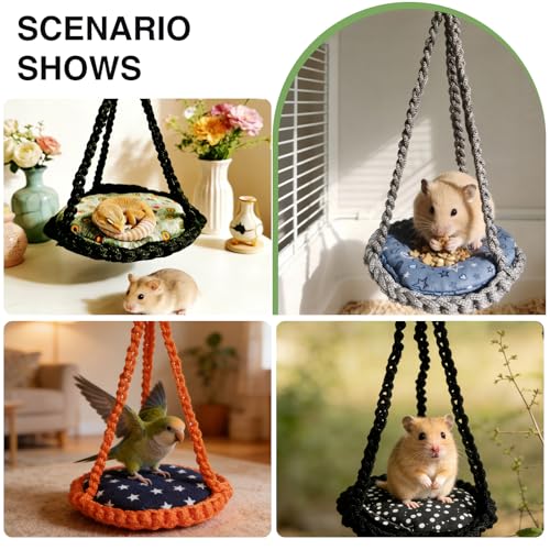 Reptile Hammock Swing Hanging Bed Bearded Dragon Hammock Reptile Accessories for Chameleon, Lizards, Gecko, Snakes, Iguana Reptiles, Geckos, Bird, Parrot, Parakeet, Cockatiel Toys（Black with pad） - color: Black with pad