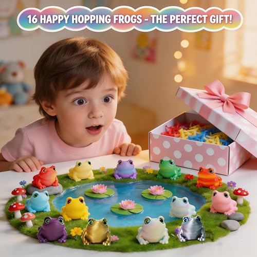 16Pcs Mini 3D Printed Frog Bulk, Articulated Frog Small Animal Figurines, 3D Printed Fidget Toys for Easter Basket Stuffers, Easter Egg Fillers for Kids, Desk Pets for Classroom Prizes