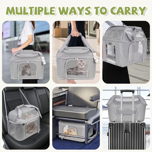 Soft Cat Carrier Up to 20 Lbs, Washable Pet Travel Bag for Kitten Puppy | Breathable Mesh, Medium to Big Pets Small Dog,Soft-sided Cloth Animal Crate for Car Travel Carrying, Safe for Vet Visit,Grey - color: Gray